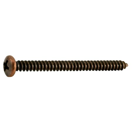 Midwest Fastener Sheet Metal Screw, #8 x 2 in, Bronze Plated Steel Pan Head Phillips Drive, 25 PK 35953